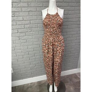 Patrons of peace Women’s Boho Floral Print Smocked Halter Jumpsuit Size S